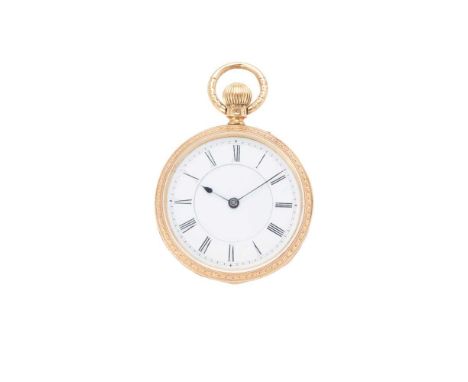 An 18ct fob watch open face, keyless wind, case with full 18ct gokd hallmarks for Birmingham 1894, unsigned 3/4 plate movemen