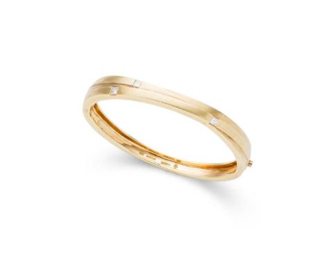 A diamond 'Kit &amp; Kaboodle' bangle, by Boodles of hinged design, set with three princess-cut diamonds, signed, modelled in
