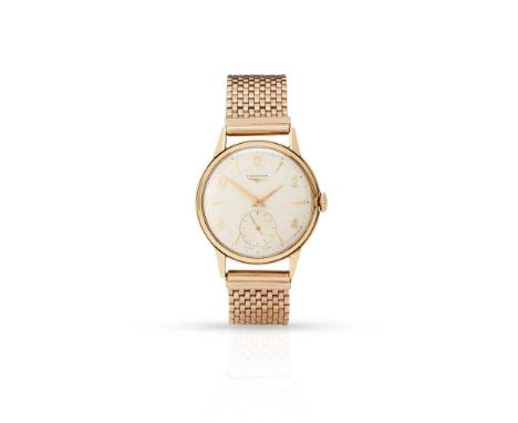 Longines: a mid-century wristwatch 18ct gold case, manual wind movement, signed Longines manual wind 17 jewel movement, round
