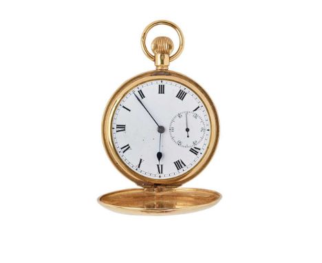 An 18ct gold pocket watch full hunter, keyless wind, unsigned 3/4 plate movement, Birmingham hallmarks for 1919, round white 