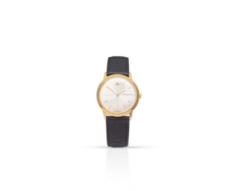 Jaeger-leCoultre: a mid-century wristwatch 18ct gold case, manual wind movement, round silver-coloured sunburst effect dial w