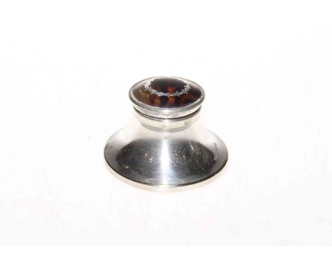 Silver and tortoiseshell inkwell.