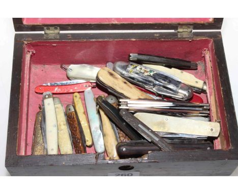 Box of penknives including mother of pearl and ivory.