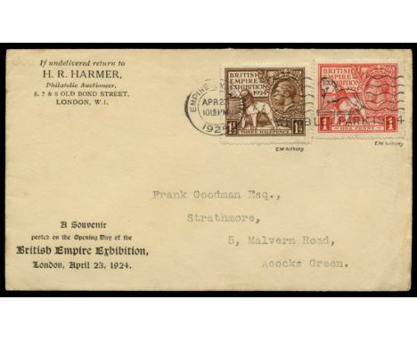 1924 British Empire Exhibition set of 2 on Harmer's display cover with exhibition slogan, light creasing at right