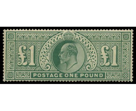 1902-10 De La Rue £1 dull blue-green (SG 266), vertical crease at left and some light bends elsewhere, a few short perfs at f
