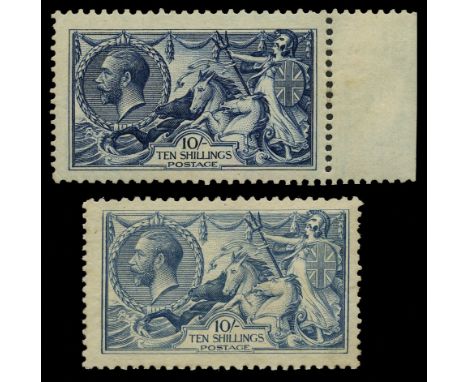 1913 10s Indigo-blue, left marginal example with large part o.g, light overall toning with good appearance; also 1918-19 Brad