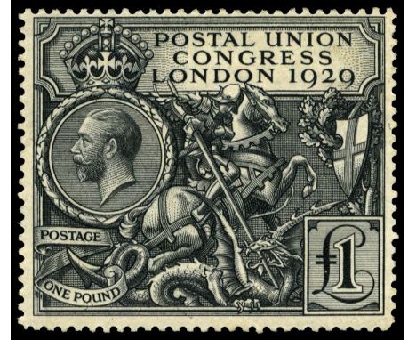 1929 9th Postal Union Congress £1 black (SG 438), a few light wrinkles and a hint of gum toning, large part o.g., cat £750 