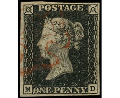 1840 1d black plate 8 (MD), trivial corner crease at l/r, four good to large margins, lightly used by red mc 