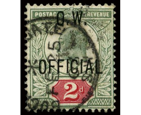 Officials: Office of Works 1902-03 2d yellowish green and carmine-red (SG O38), one missing perf at top but fine colours, use