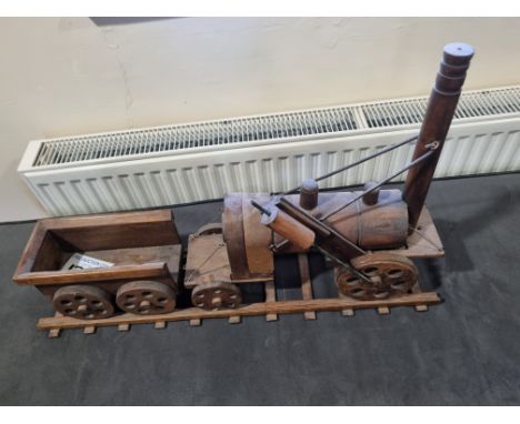 Wooden Model Steam Engine On Track W 660mm D 140mm H 400mm
