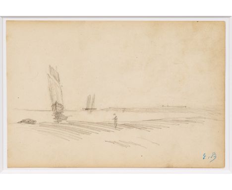 Eugène Boudin(1824 Honfleur - 1898 Paris)Boote vor der Küste der NormandieMit schnellen, sicher gesetzten Strichen ausgeführt