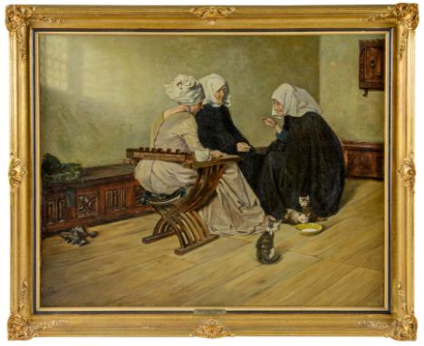 Claus Meyer(1856 Linden b. Hannover - 1919 Düsseldorf) attr.; "Drei Alte und drei junge Katzen" (auch betitelt "Alte und jung