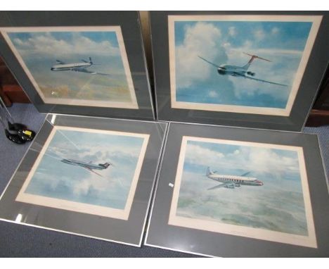 Edmund Miller - a group of four W R Royal limited edition prints depicting BOAC and British Airways and other airlines, signe