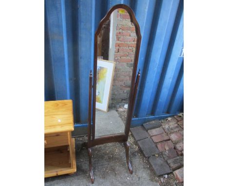 A reproduction mahogany cheval mirror, 59 1/2" x 17"w 