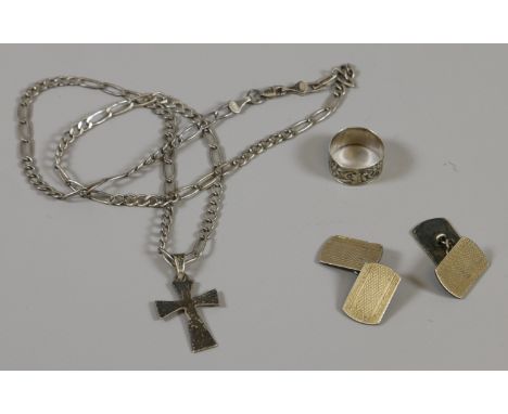 A small quantity of silver and gold to include a pair of gents 9ct gold cufflinks 7.01 grams and a small collection of silver