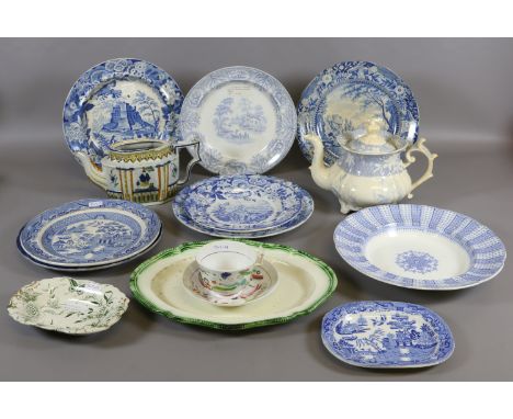 A lot of C19th local interest pottery including a Rockingham teapot, Kilnhurst, Twigg, Brameld, Rothwell creamware, Prattware