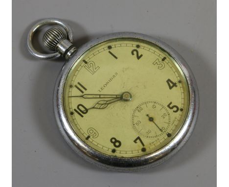 A Leonidas military pocket watch with number markers, railroad type minute track and subsidiary seconds, broad arrow mark to 