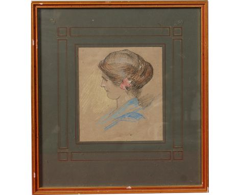 Frederick Samuel Beaumont R. I. (1861-1954). Gilt framed and mounted coloured chalk sketch. Portrait of Mrs Leathant, 20cm x 