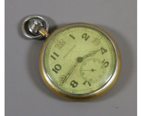 A Jaeger Le Coultre military pocket watch with enamel dial, Arabic numeral markers and subsidiary seconds, broad arrow mark t