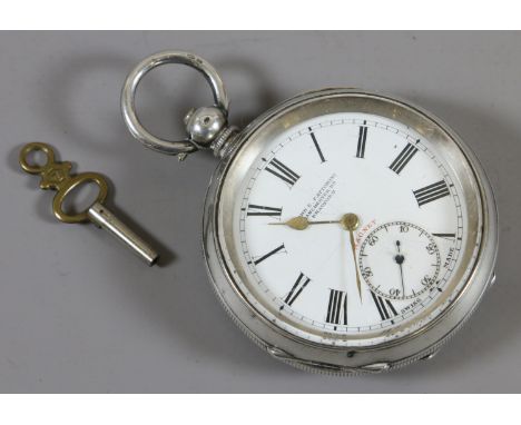 A George V pocket watch in continental silver case with enamel dial having subsidiary seconds and signed John E. Fattorini, i