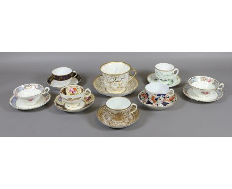 Eight 19th century English porcelain cups and saucers including a breakfast cup, Newhall and Radford etc.