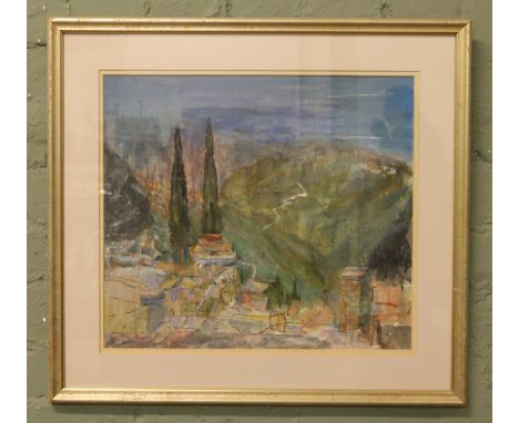E. Beardsley, framed mixed media pictures. Two trees, Provence. Signed. 