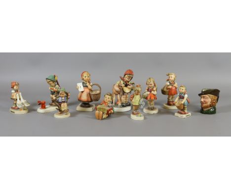 A quantity of mainly Hummel figures (AF), along with a Royal Doulton character jug 'Robin Hood'.
