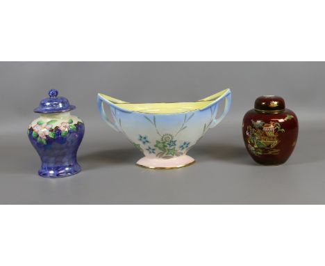 A Royal Winton rose bowl, a Carltonware ginger jar and a similar Maling ginger jar. 