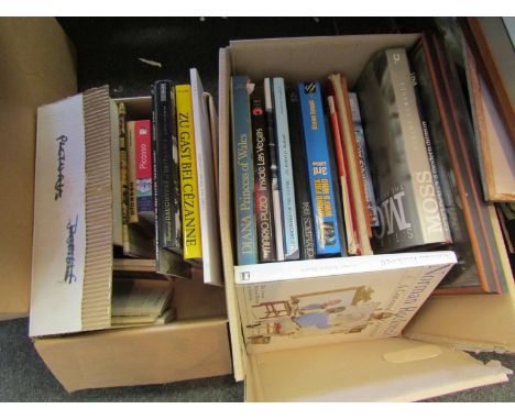 Two boxes of mixed books, good quantity including Picasso, Cezanne etc plus others Stirling Moss, Marilyn Monroe etc 