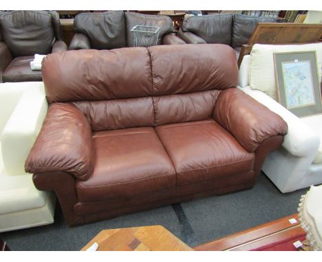 A brown leather two seater sofa, approx 170cm long