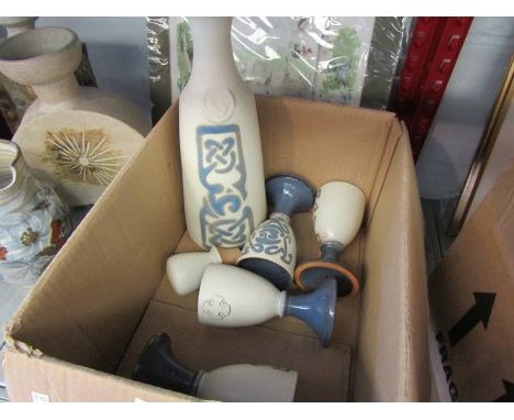 Vintage Laugharne Pottery Cadw Welsh Historic monuments Celtic design decanter and four goblets