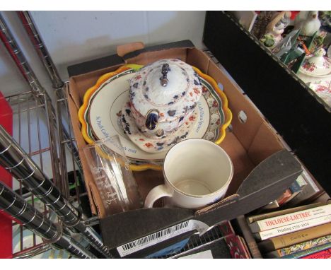 A Quimper dish, soup tureen with stand and ladle and commemorative Royal items, some a/f