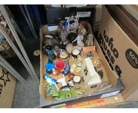 Two boxes of mainly animal figures including Poole, USSR, Goebel, Doulton etc, Staffordshire flatback etc 