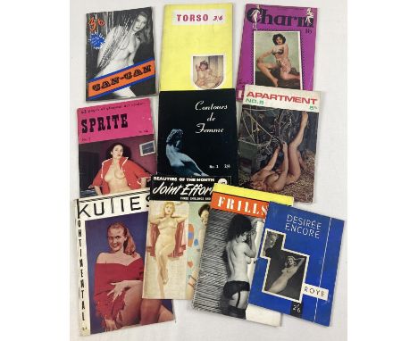 10 vintage pocket sized adult erotic magazines. To include: Sprite, Charm, Kontinental Kuties, Can-Can and Frills. 