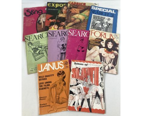 10 assorted vintage smaller sized adult erotic magazines. To include: Janus, Sting, Caprice, Exposed! and Slant. 