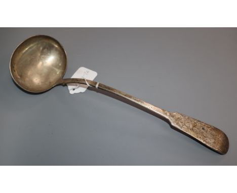 A George IV Scottish silver fiddle pattern soup ladle, John Heron, Edinburgh, 1827, 7 oz.