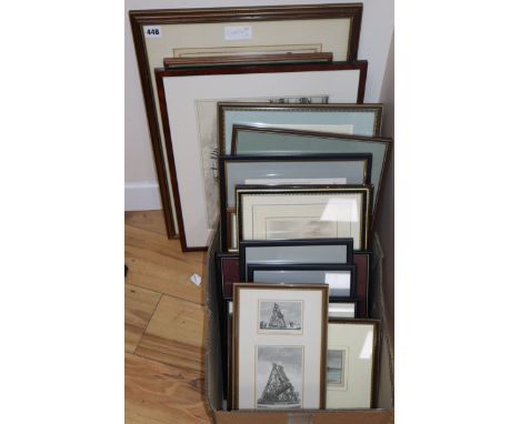A quantity of assorted engravings and other prints, some depicting scientific instruments including telescopes