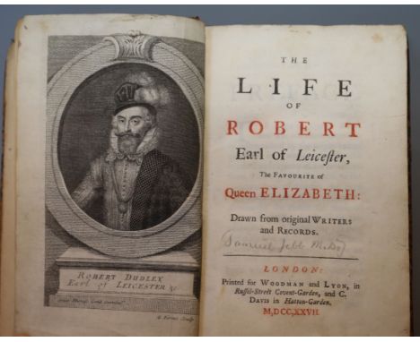 [Jebb, Samuel] - The Life of Robert Earl of Leicester, 8vo, old calf scuffed, with portrait frontis, Woodman and Lyon, London