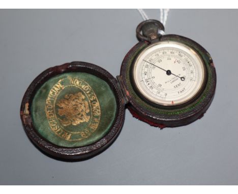 A George V cased silver pocket barometer, Albert Thomas Oliver, London, 1922, outer case 45mm.
