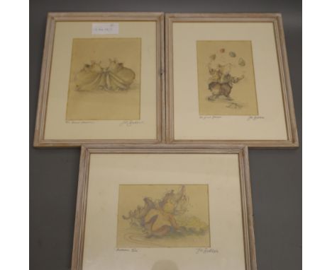 Jill Barklem (1951-2017), 3 pencil and watercolour book illustrations: "The Secret Staircase" (2) and "Autumn Tale". signed, 
