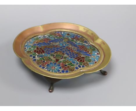 A gilt metal and plique du jour enamel dish, early 20th century height 10.5cm