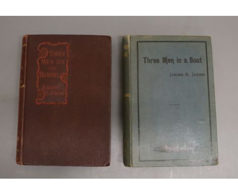 Jerome, Jerome K - Three Men in a Boat, 8vo, pictorial blue cloth, Bristol and London 1889; and Three Men on the Bummel, 1st 