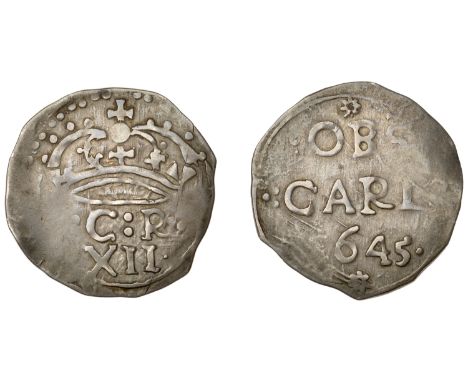 Charles I (1625-1649), Carlisle, Shilling, 1645, type I, c : r crowned flanked by trefoils of pellets, value below, obs carl 