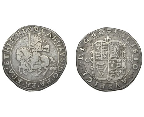 Charles I (1625-1649), Truro mint, Halfcrown, mm. rose, King on horseback galloping left, oblong scroll-garnished shield surm