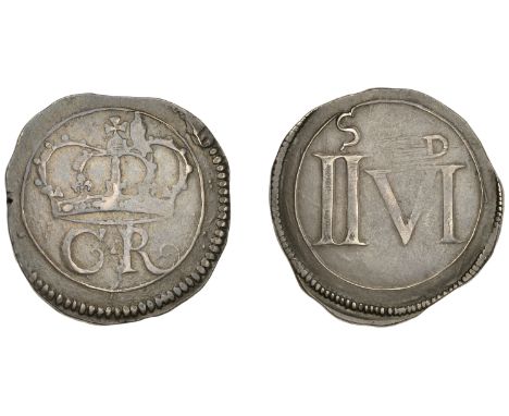 Charles I (1625-1649), Irish issues, Ormonde Money, Halfcrown, triangular pellet between c r, tall figures on rev., 14.29g/7h