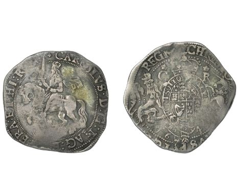 Charles I (1625-1649), Hereford mint, Halfcrown, 1645, King on horseback left, rev. oval shield within Garter, supported by l