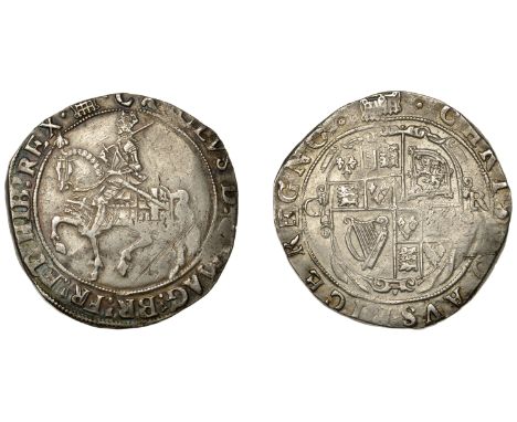 Charles I (1625-1649), Tower mint, Halfcrown, Gp II, type 2c, mm. portcullis, large second horseman, reads mag br fr et hib, 