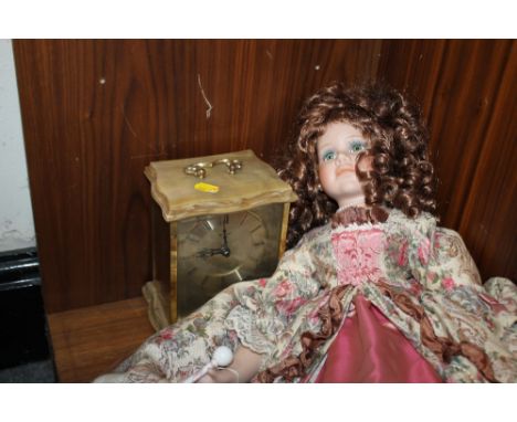 A STAIGER CARRIAGE / MANTEL CLOCK PLUS A LIMITED EDITION  CERAMIC FACED COLLECTORS DOLL