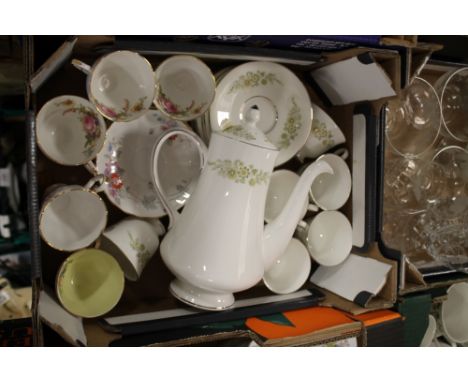 A WEDGWOOD PART COFFEE SET TOGETHER WITH FLORAL FOLEY CHINA COFFEE CUPS ETC. 