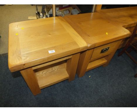 A PAIR OF LIGHT OAK LAMP TABLES
